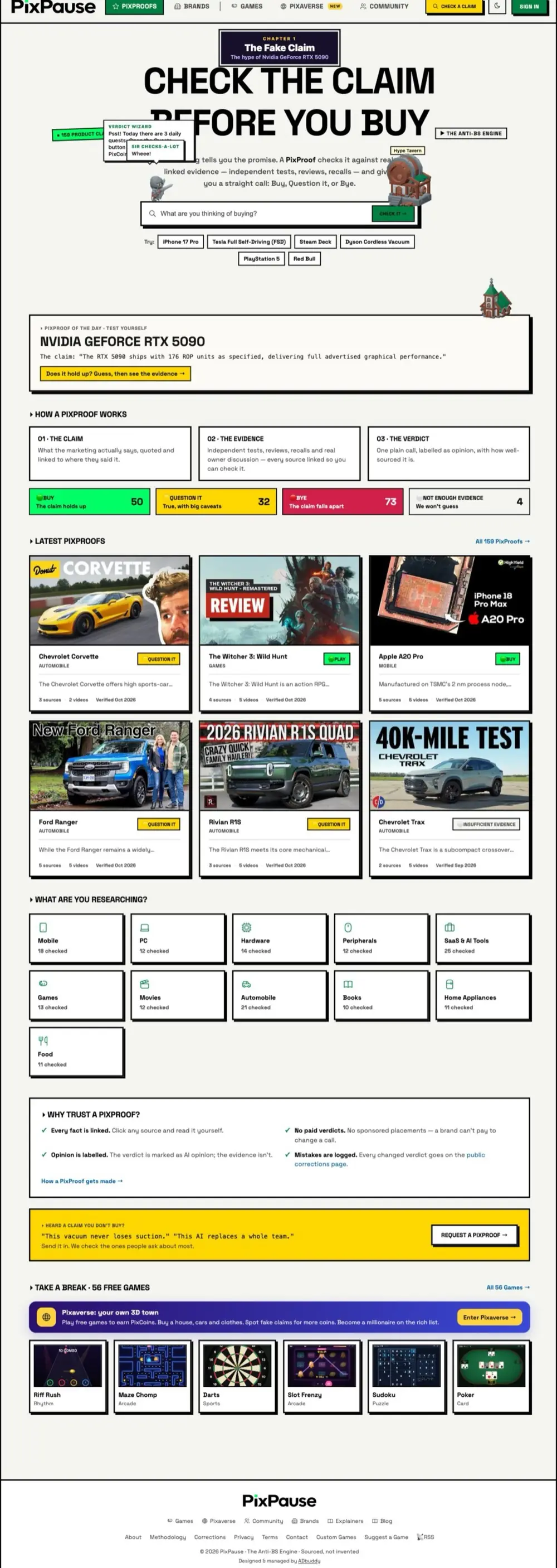 Screenshot of the PixPause website