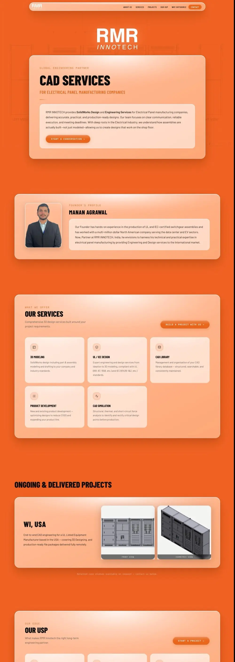 Screenshot of the RMR Innotech: Engineering CAD Services website