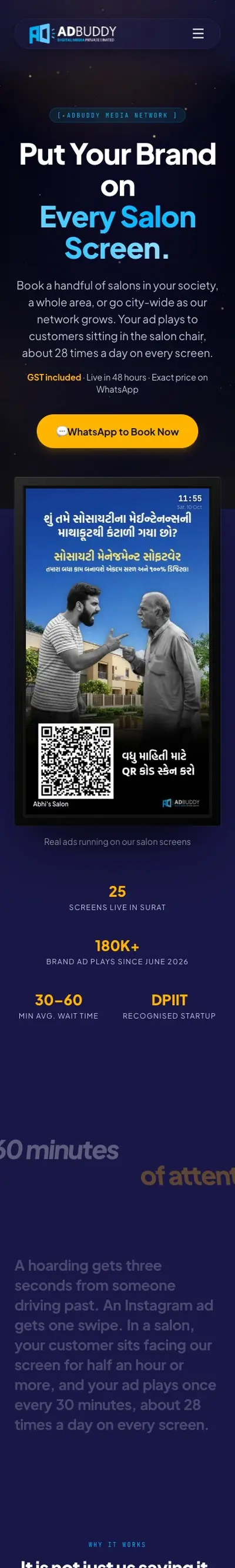 ADbuddy Salon Screen Network on a phone